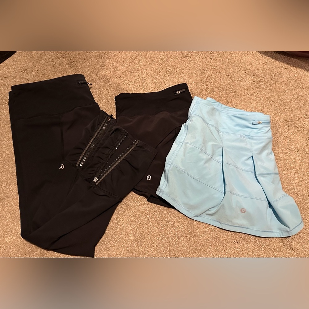 Lululemon Size 12 Lot Athletic Shorts & Skort Set - Black + Light Blue